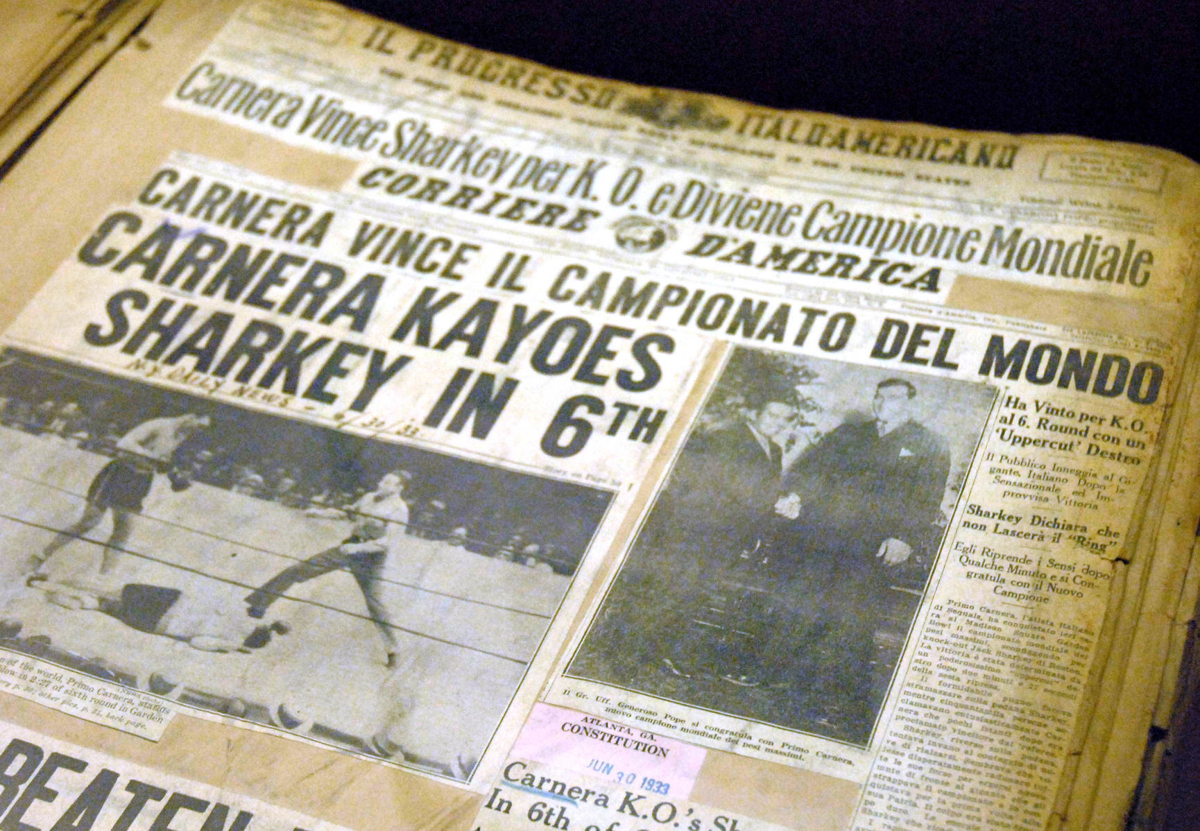 1933: Primo Carnera knocks out Jack Sharkey to win world heavyweight title